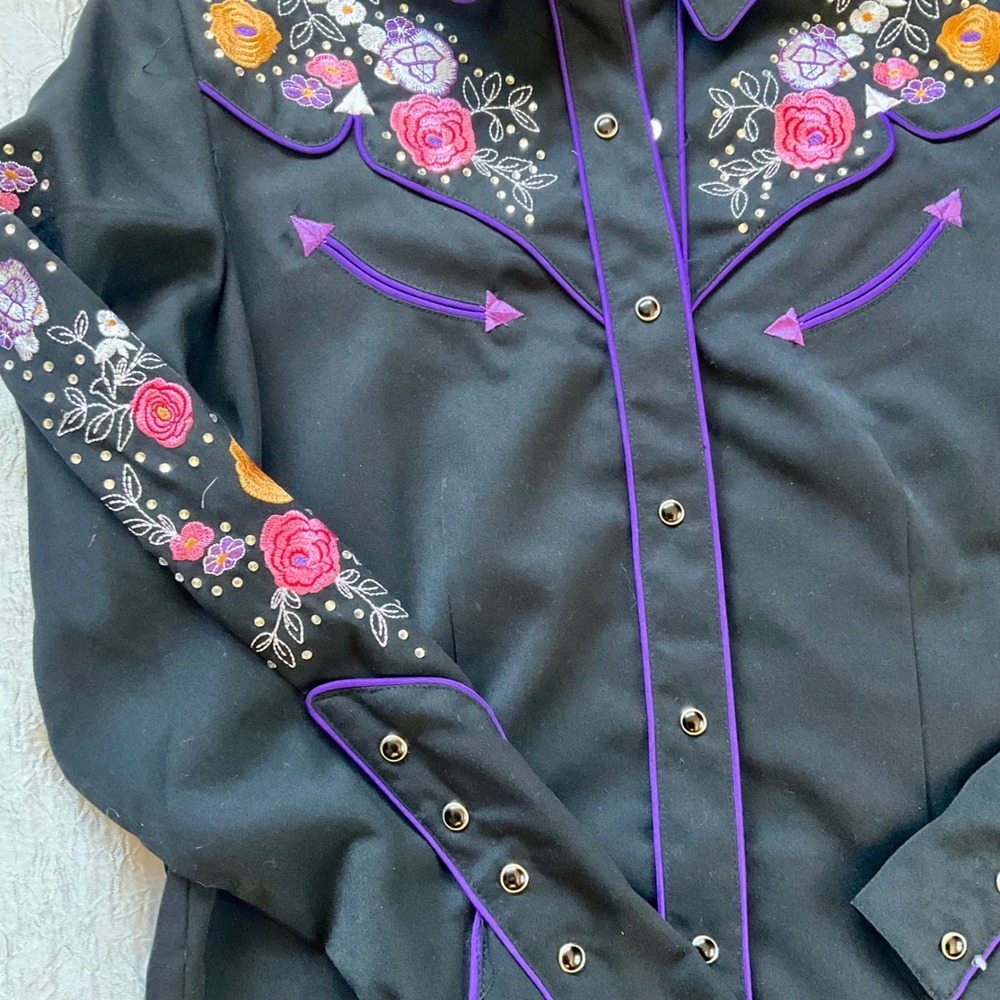Scully Western Floral Rose Embroidered Pearl Snap Shirt PPL-864 Sz Small Cowgirl - Picture 12 of 15